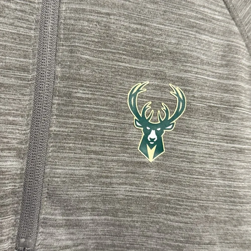 Milwaukee Bucks Gray Quarter-Zip Pullover with Logo Large NBA
